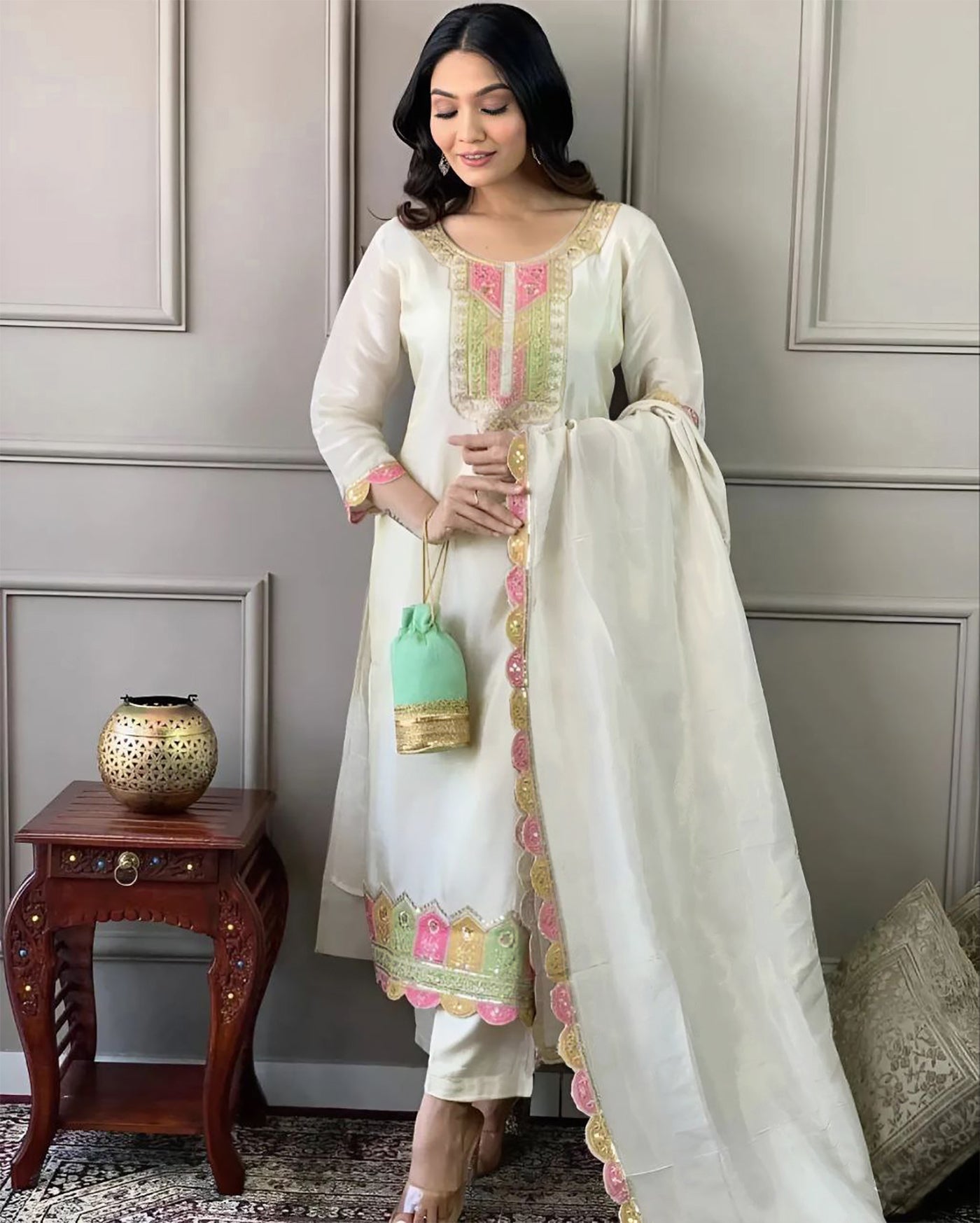 Women Silk Kurta Pant Dupatta Set