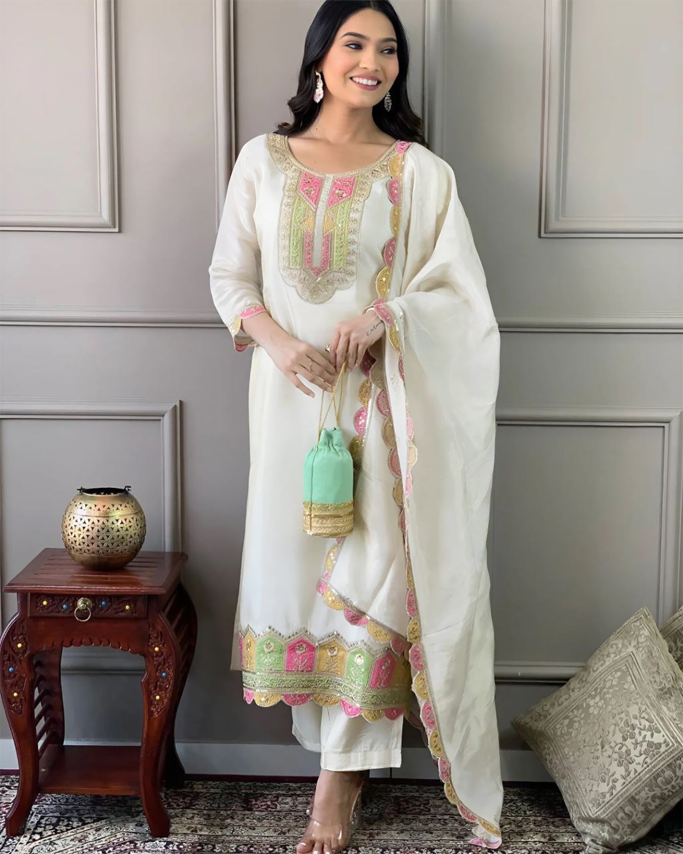 Women Silk Kurta Pant Dupatta Set
