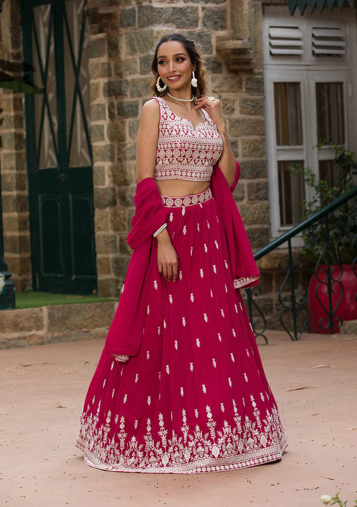 Embroidered Semi Stitched Lehenga Choli  Dupatta Set