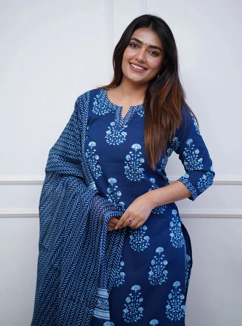 Printed Straight Kurta and Pant set with Dupatta