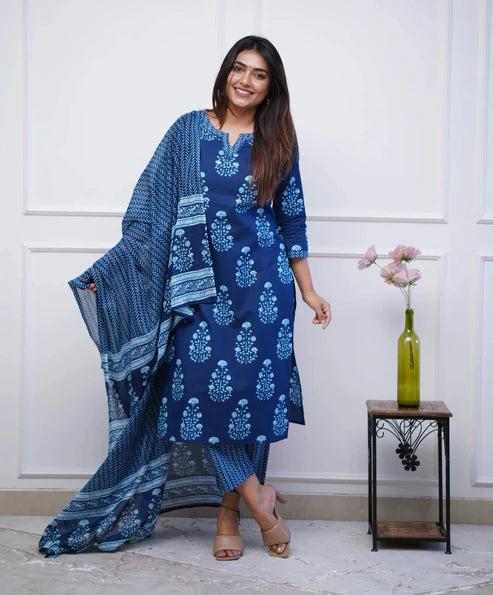 Printed Straight Kurta and Pant set with Dupatta