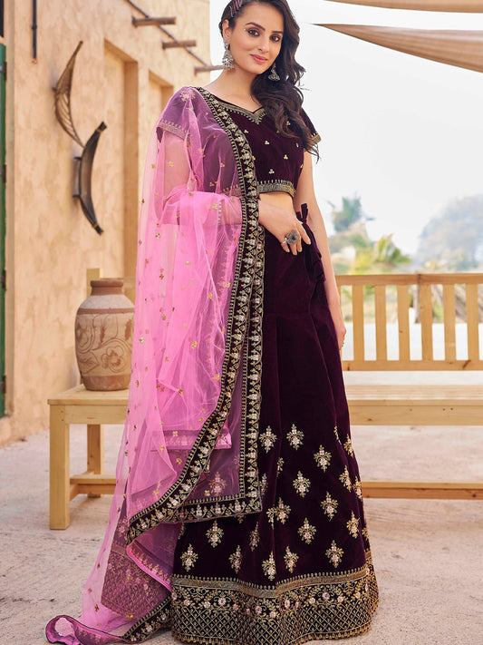Embroidered Semi Stitched Lehenga Choli  Dupatta Set