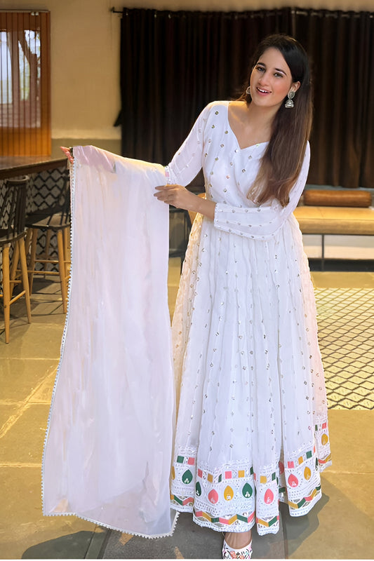 Embroidered  Georgette Stitched Anarkali Gown With Dupatta