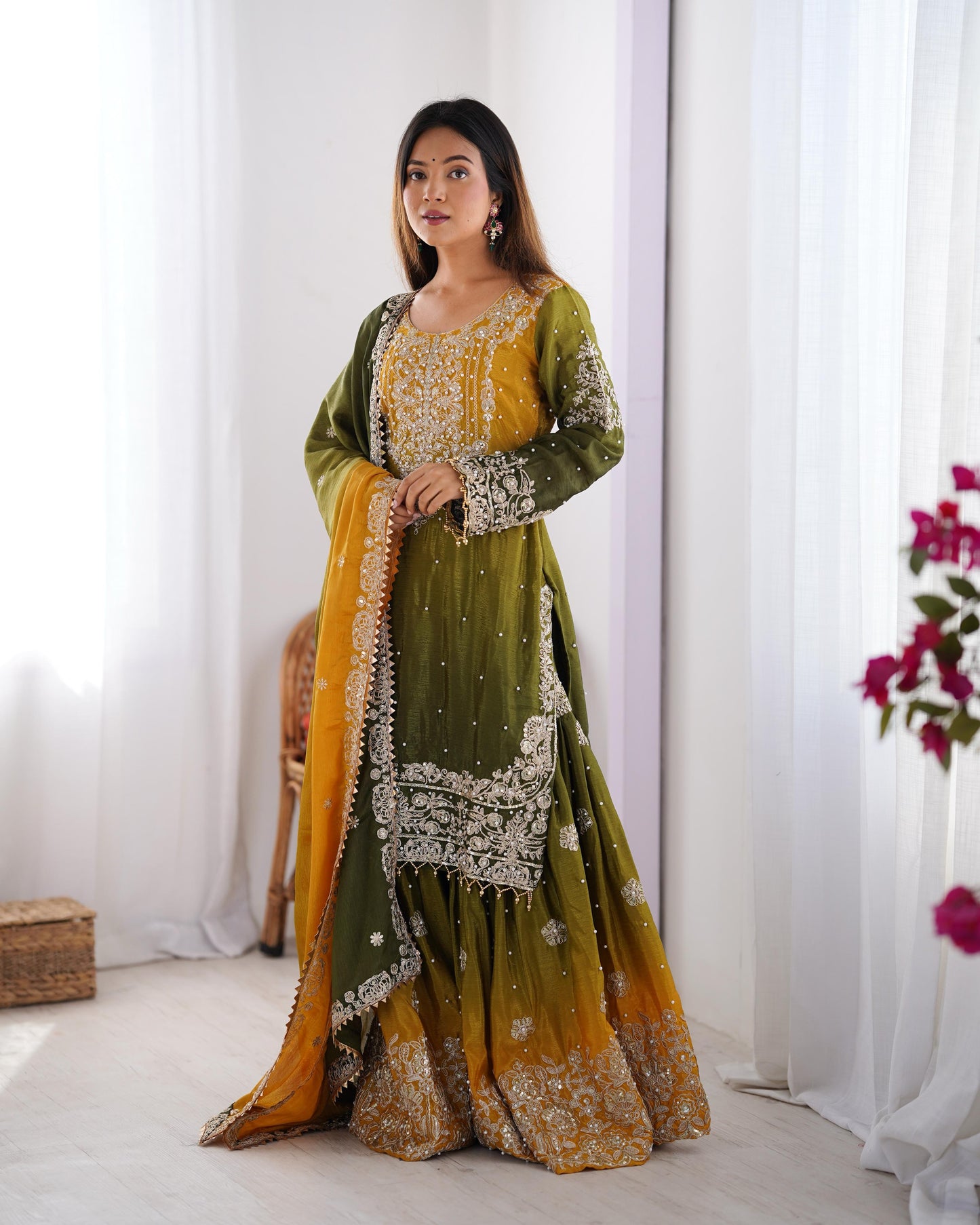 Women Silk Kurta Pant Dupatta Set