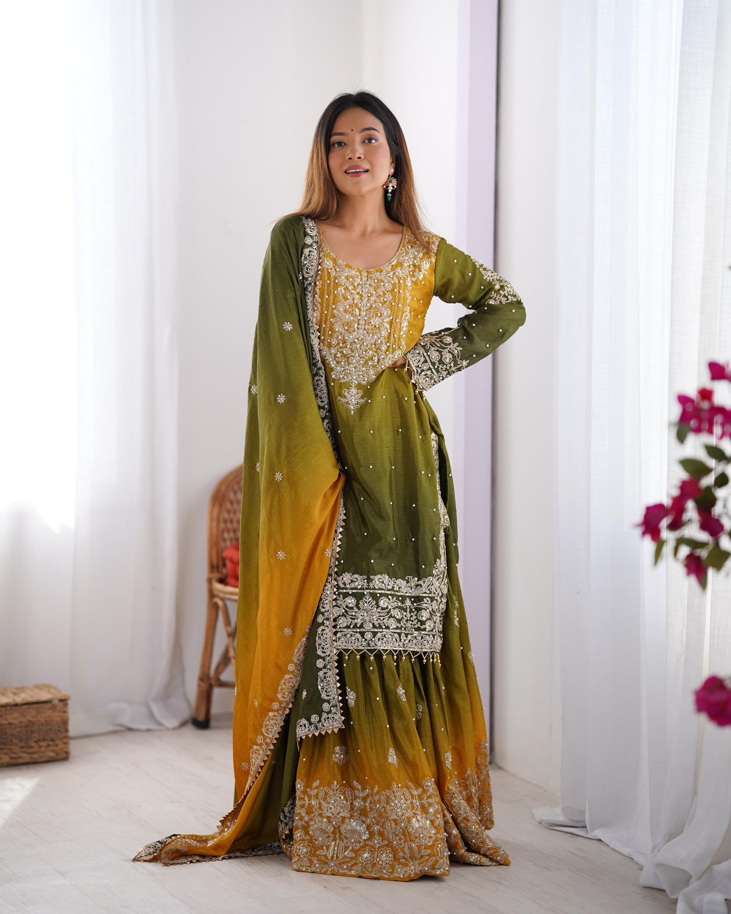 Women Silk Kurta Pant Dupatta Set