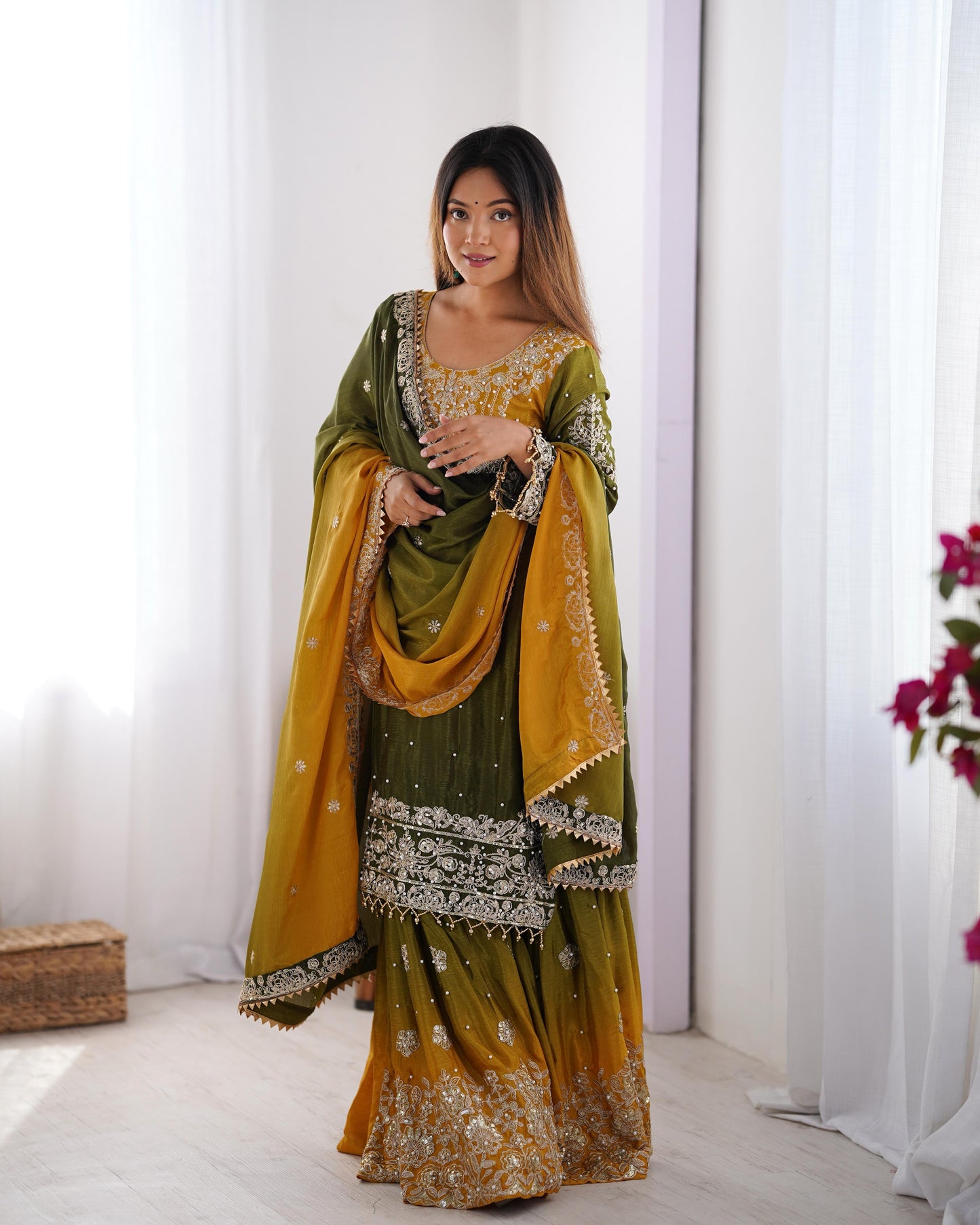 Women Silk Kurta Pant Dupatta Set