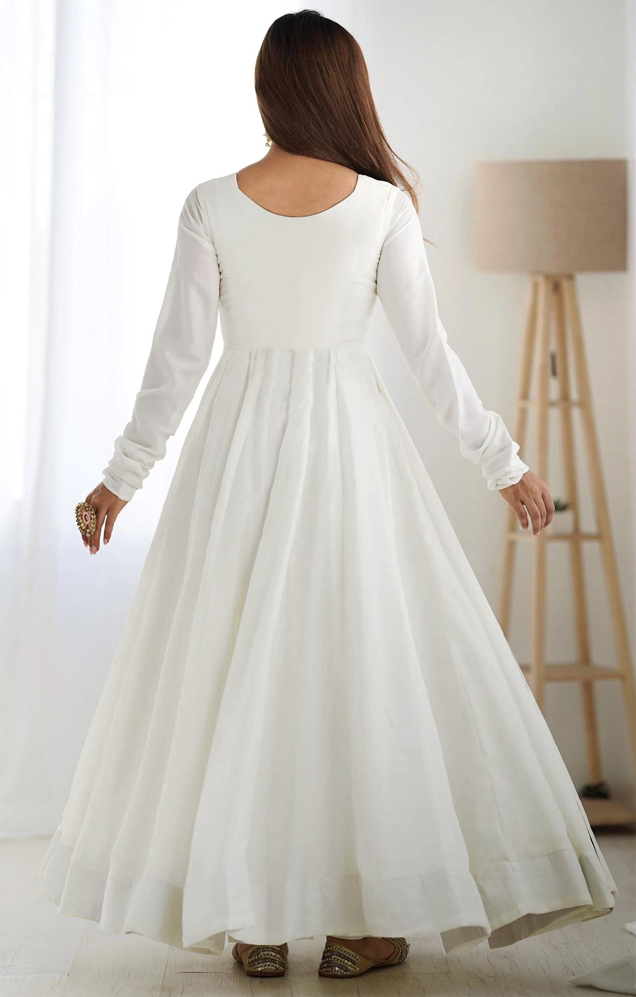 Solid Anarkali Gown With Embroidered Dupatta