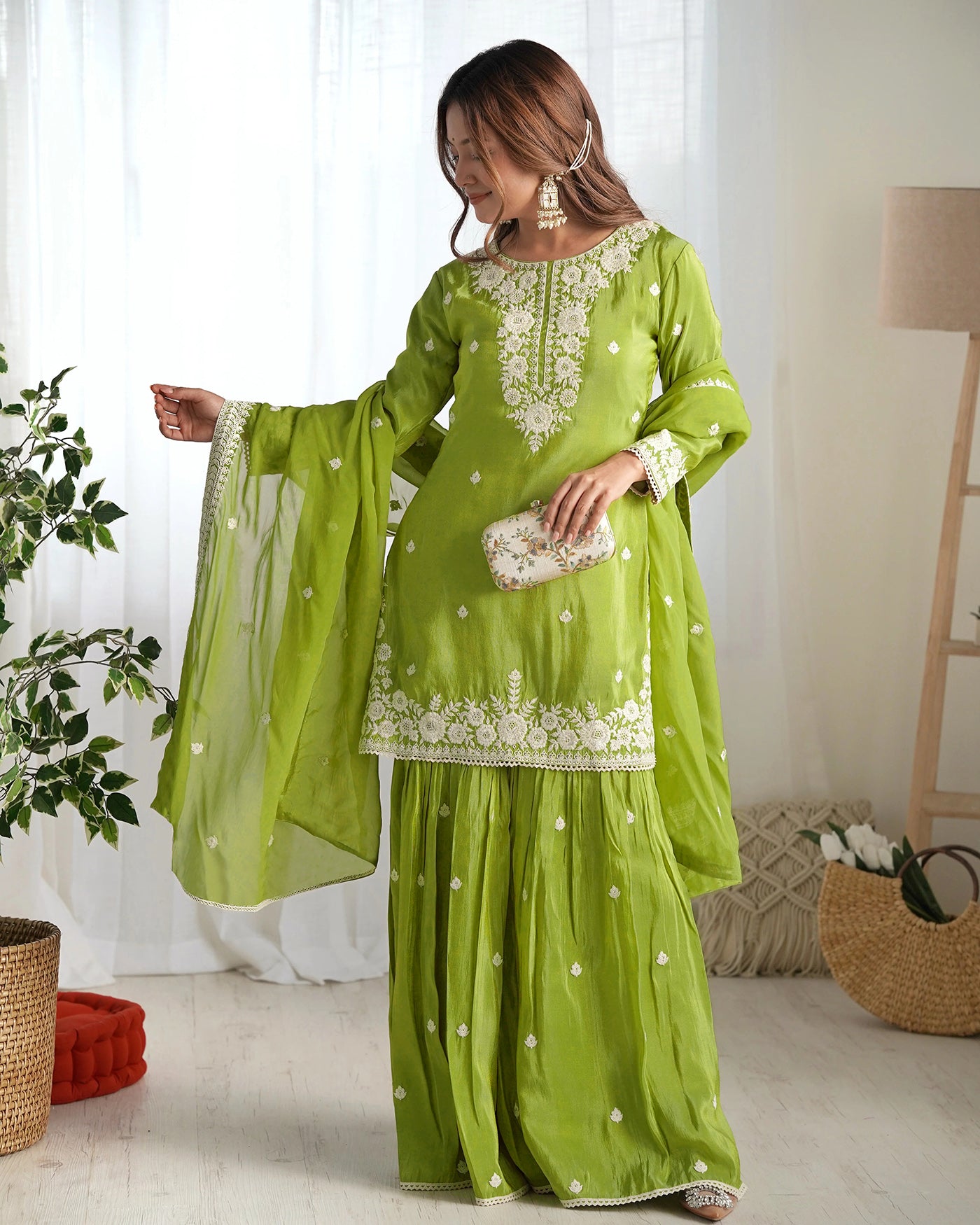 Light Green Kurta Sharara Dupatta Set