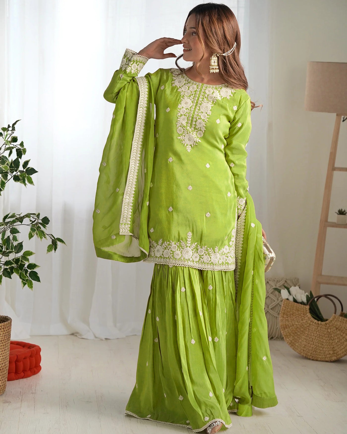 Light Green Kurta Sharara Dupatta Set