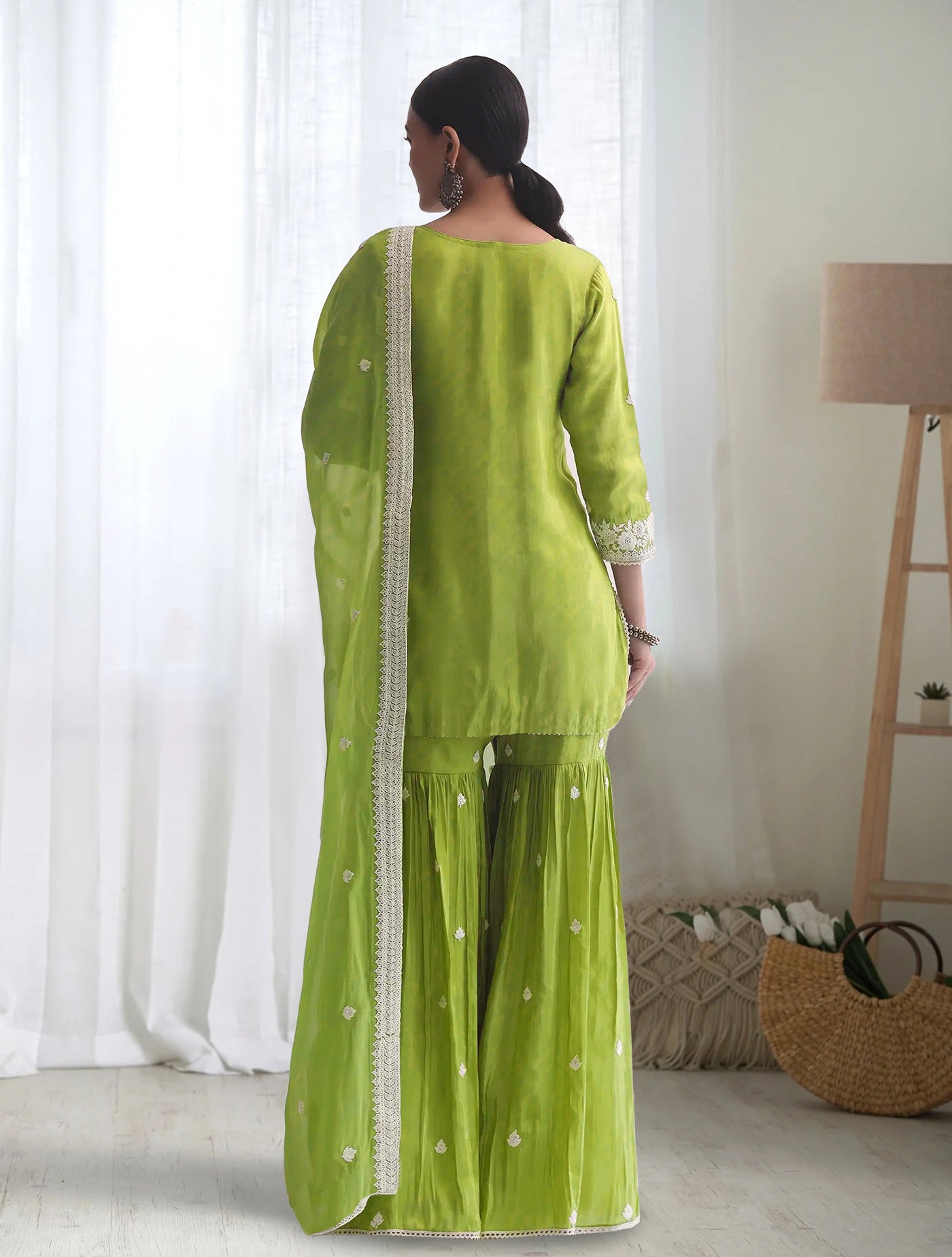 Light Green Kurta Sharara Dupatta Set