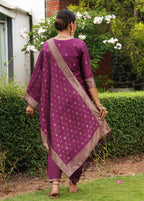 Women Jacquard Kurta Pant Dupatta Set