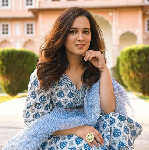Printed Straight Kurta and Pant set with Dupatta