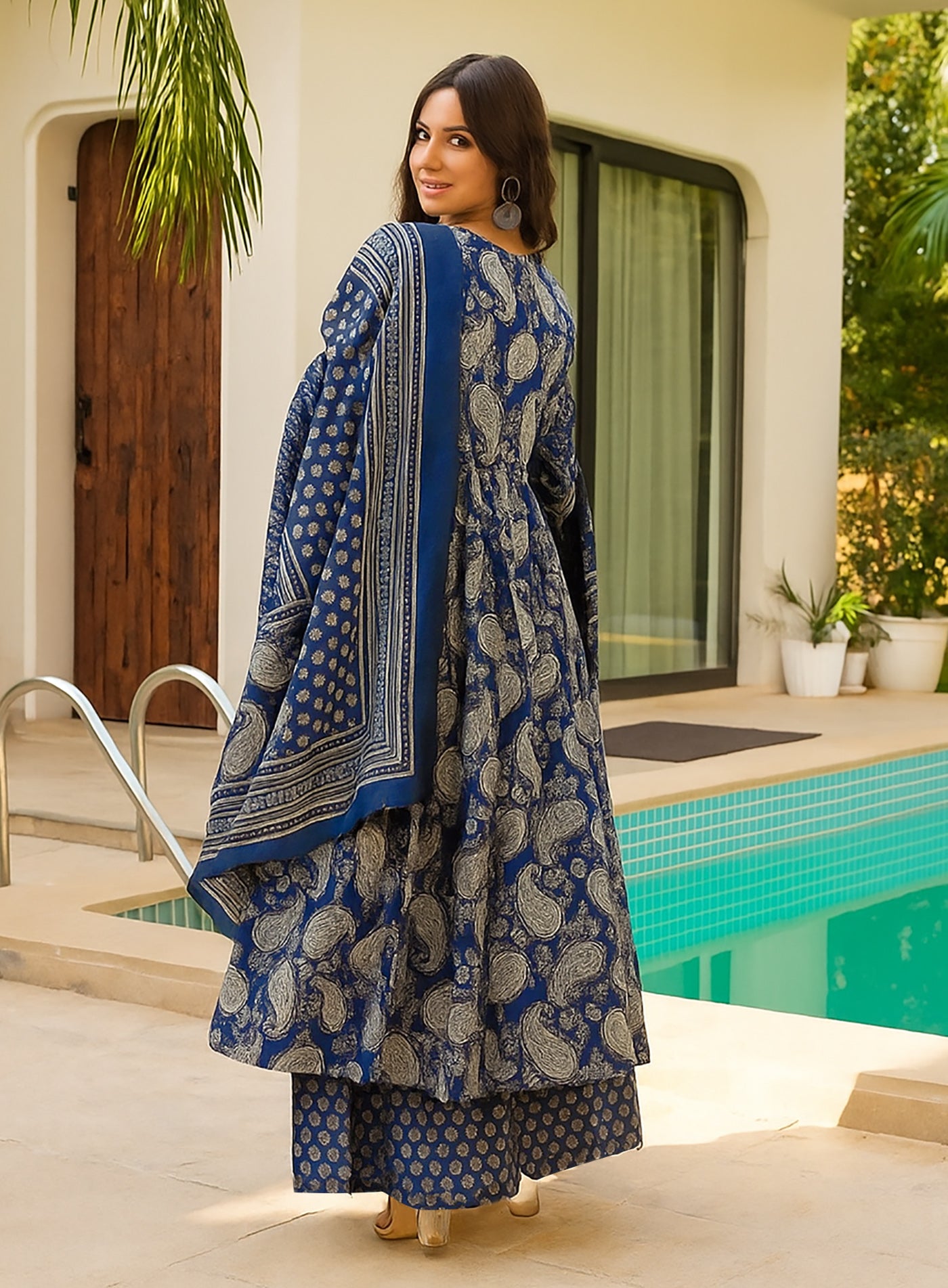 Anarkali Printed Kurta Pant Dupatta Set
