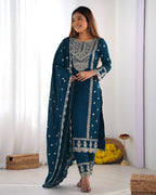 Women Silk Kurta Pant Dupatta Set