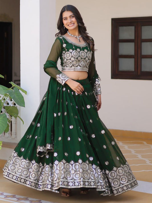 Embllished Semi Stitched Lehenga Choli (Green)
