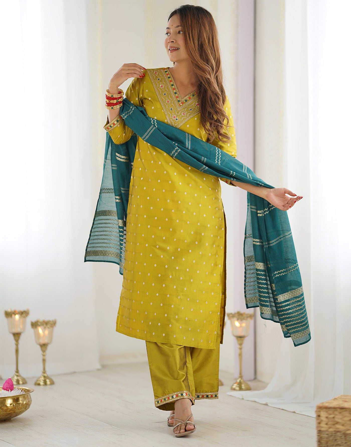 Women Silk Kurta Pant Dupatta Set