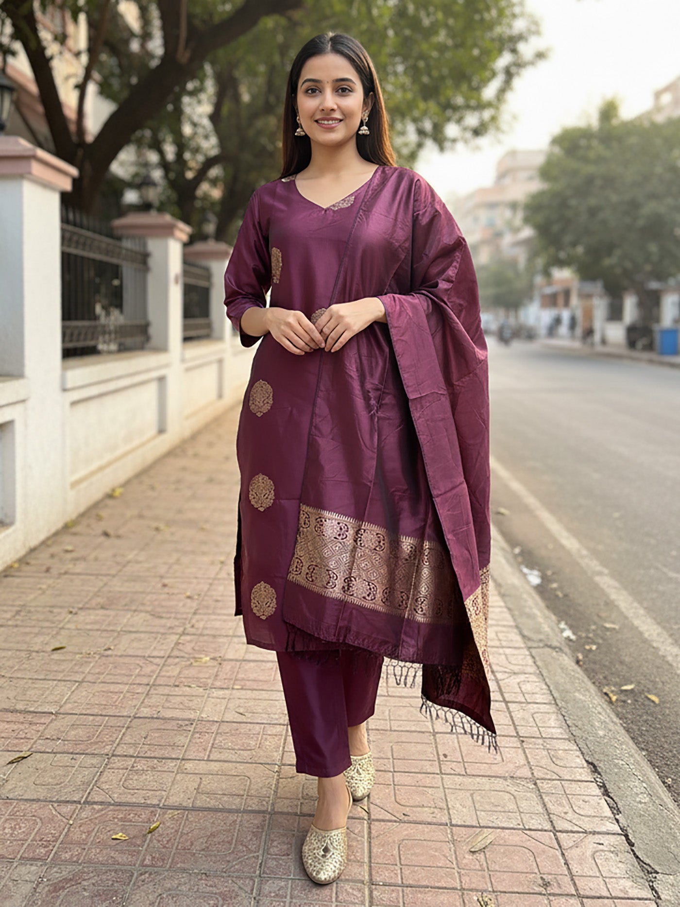Jacquard Kurta ant Dupatta Set