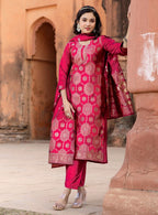 Jacquard Kurta Pant Dupatta Set