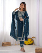 Women Silk Kurta Pant Dupatta Set