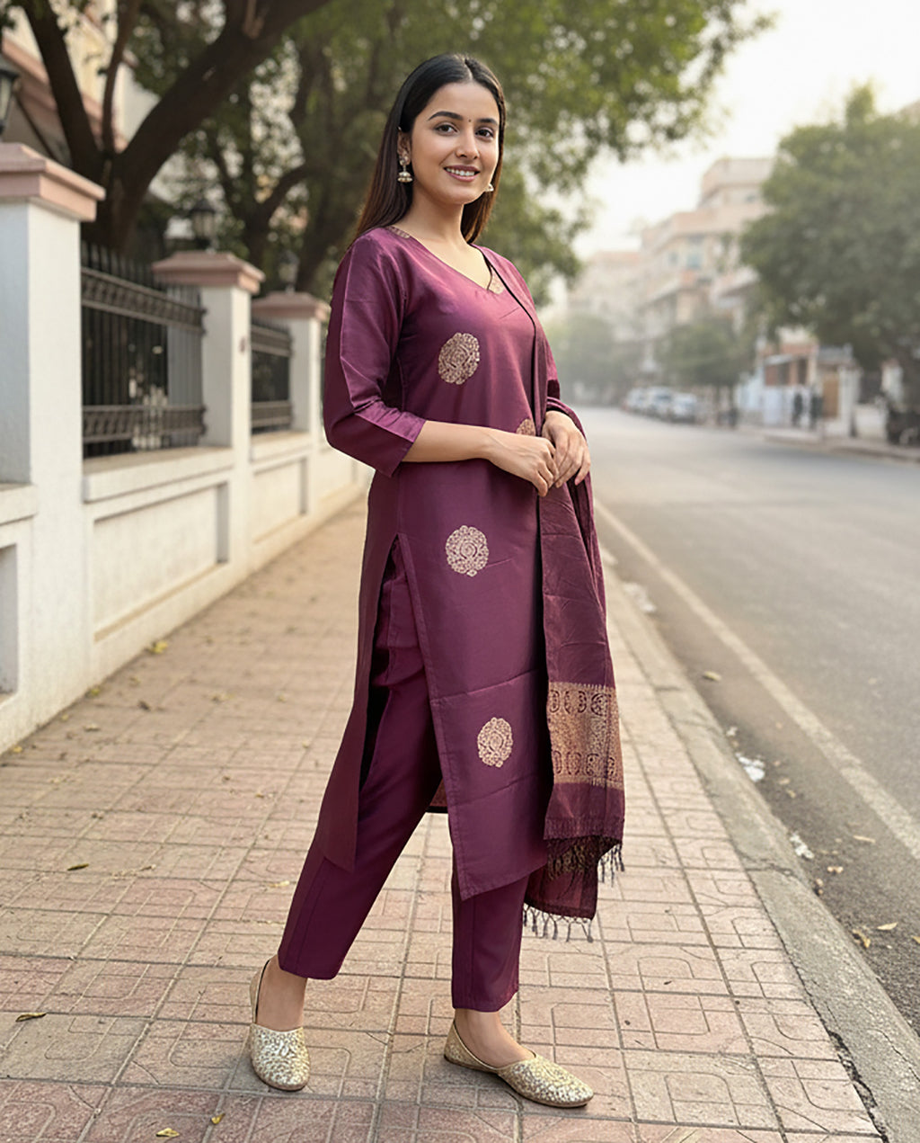 Jacquard Kurta ant Dupatta Set