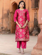 Jacquard Kurta Pant Dupatta Set