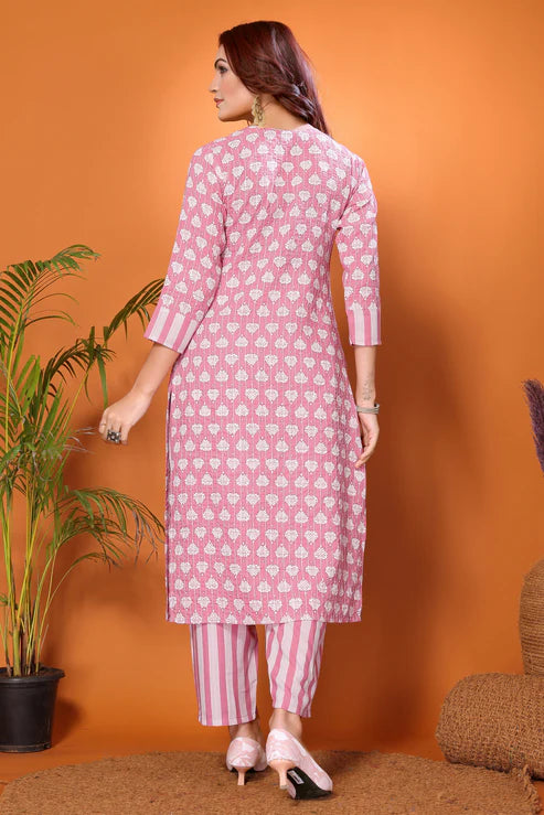 Pink Embroidered Kurta and Pant Ethnic Set