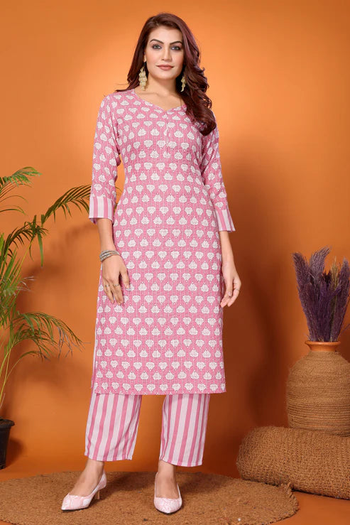 Pink Embroidered Kurta and Pant Ethnic Set