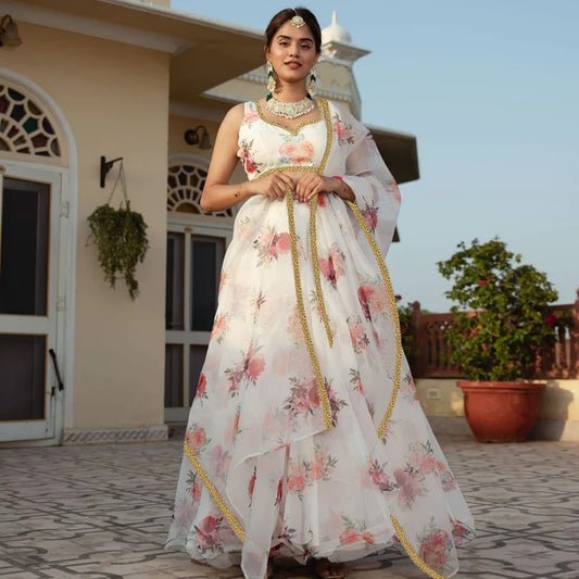 Printed  Semi-Stitched Lehenga Choli  Dupatta Set
