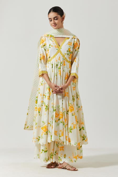 Cotton Printed Double Anarkali Kurta Set