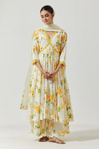 Cotton Printed Double Anarkali Kurta Set