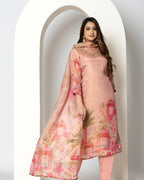 Chinon Embroidery Kurta Set with Mirror Work