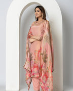 Chinon Embroidery Kurta Set with Mirror Work