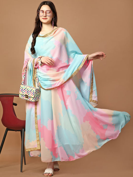 Printed Georgette Stitched Anarkali Gown With Dupatta