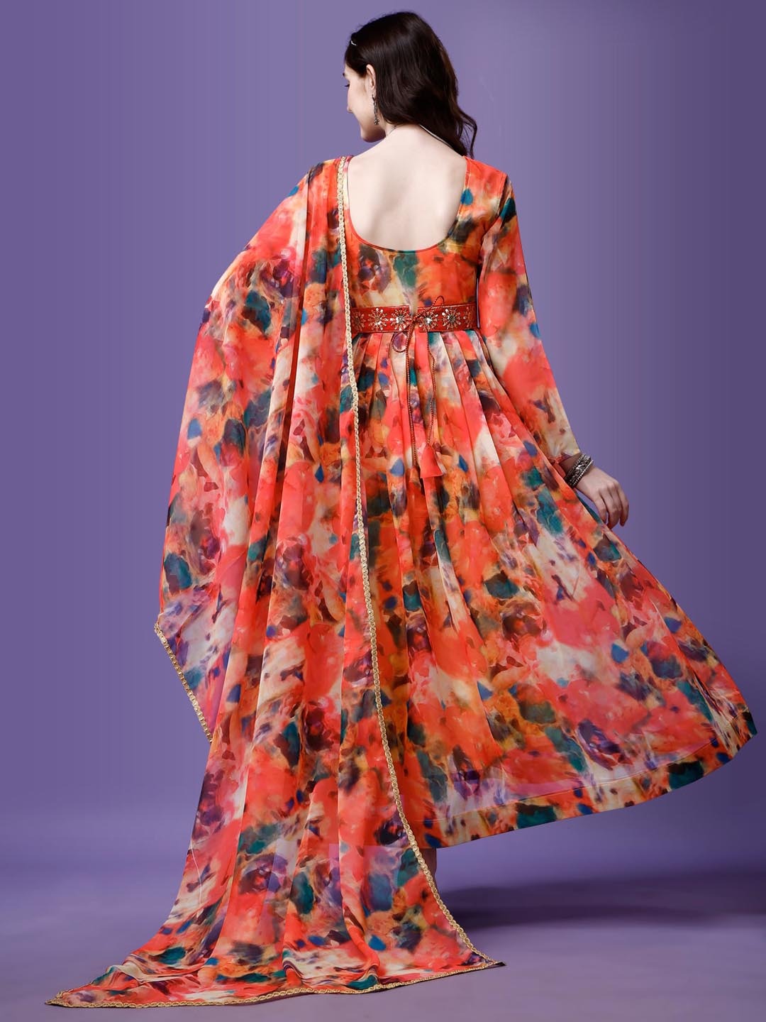 Printed Georgette Stitched Anarkali Gown With Dupatta