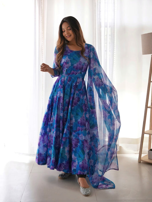 Printed Georgette Stitched Anarkali Gown with Dupatta