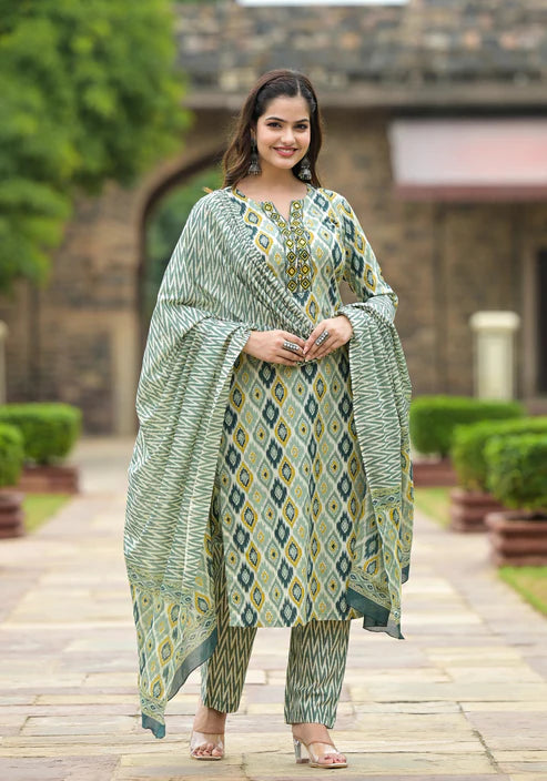 Printed Straight Kurta and Pant set with Dupatta