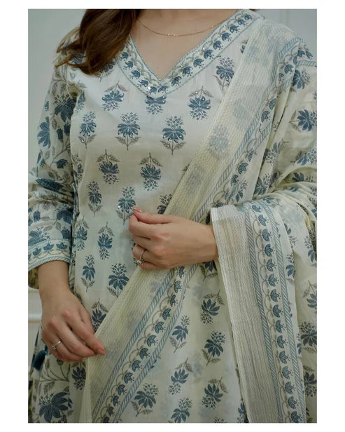 Printed Straight Kurta and Pant set with Dupatta