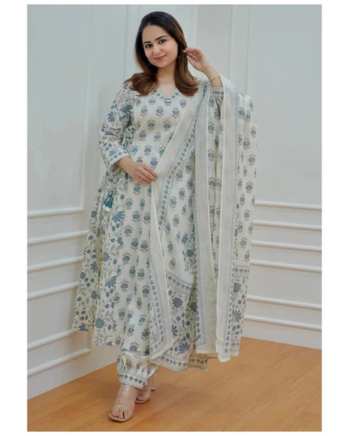 Printed Straight Kurta and Pant set with Dupatta