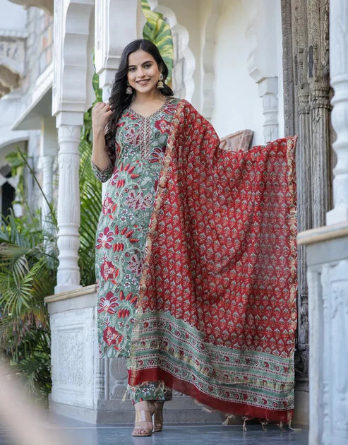 Women Printed Kurta and Pant set With Dupatta