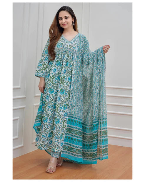 Block Printed Kurta and Pant Set with Dupatta