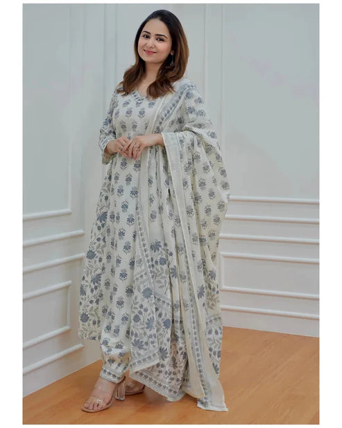 Printed Straight Kurta and Pant set with Dupatta