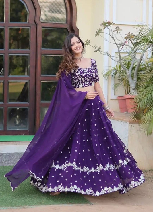 Embroidered Semi Stitched Lehenga Choli  Dupatta Set