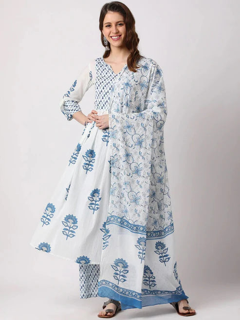 Flared Anarkali Kurta and Pant Set with Dupatta