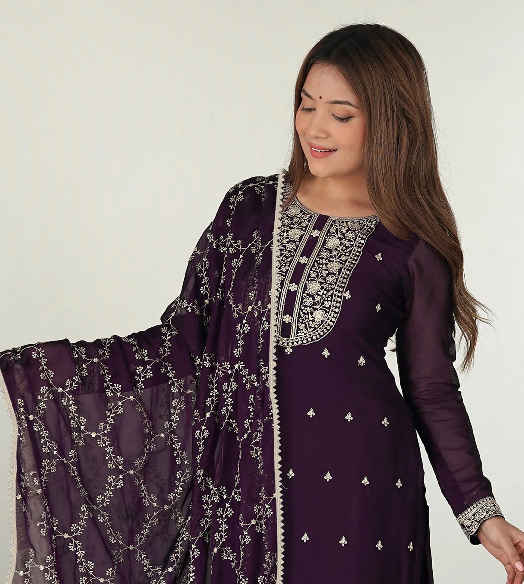 Women Georgette Kurta Pant Dupatta Set