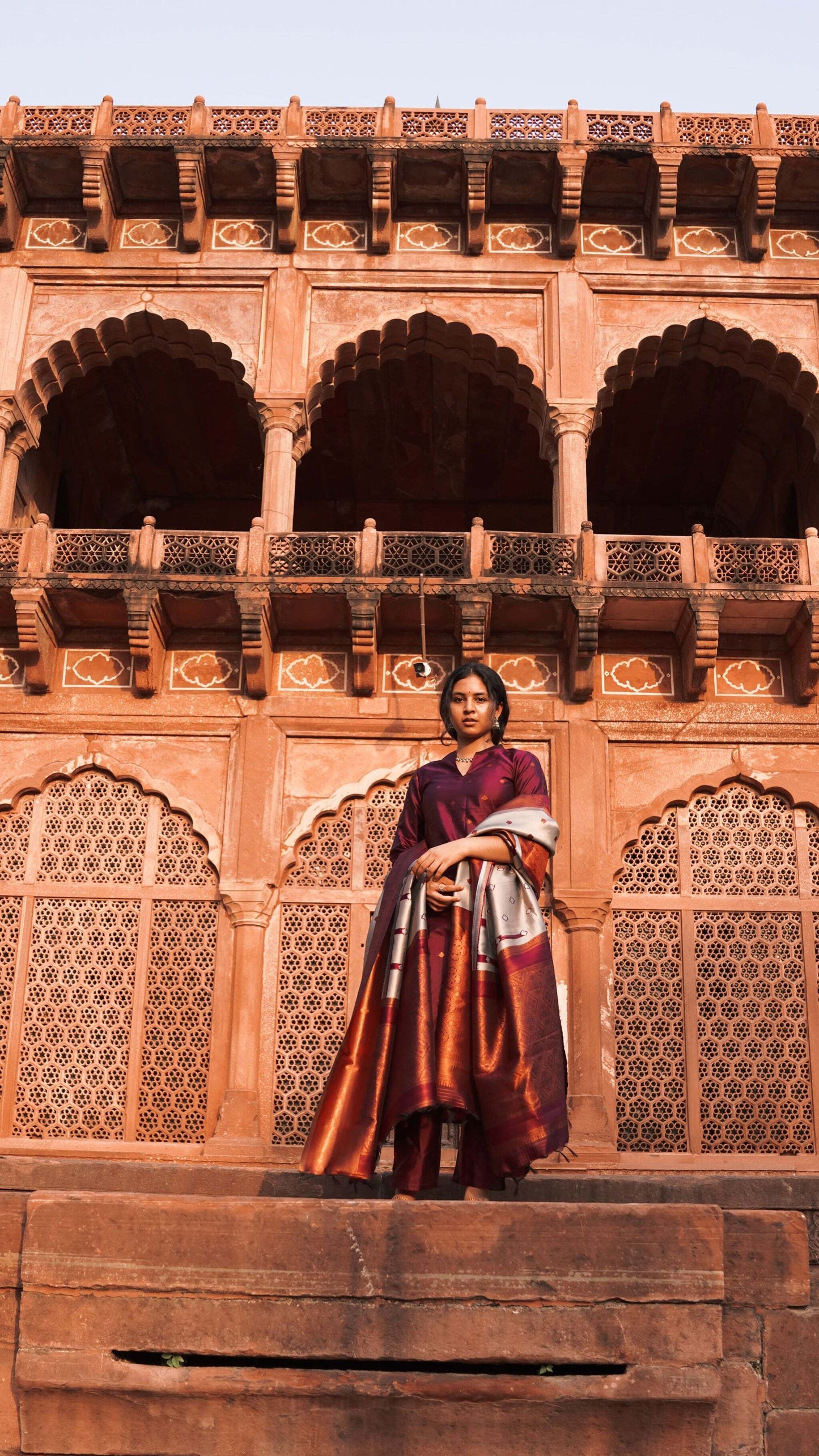 Women Jacquard Kurta Pant Dupatta Set