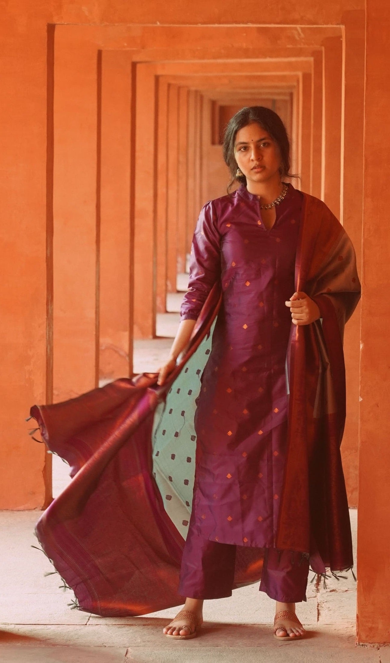 Women Jacquard Kurta Pant Dupatta Set
