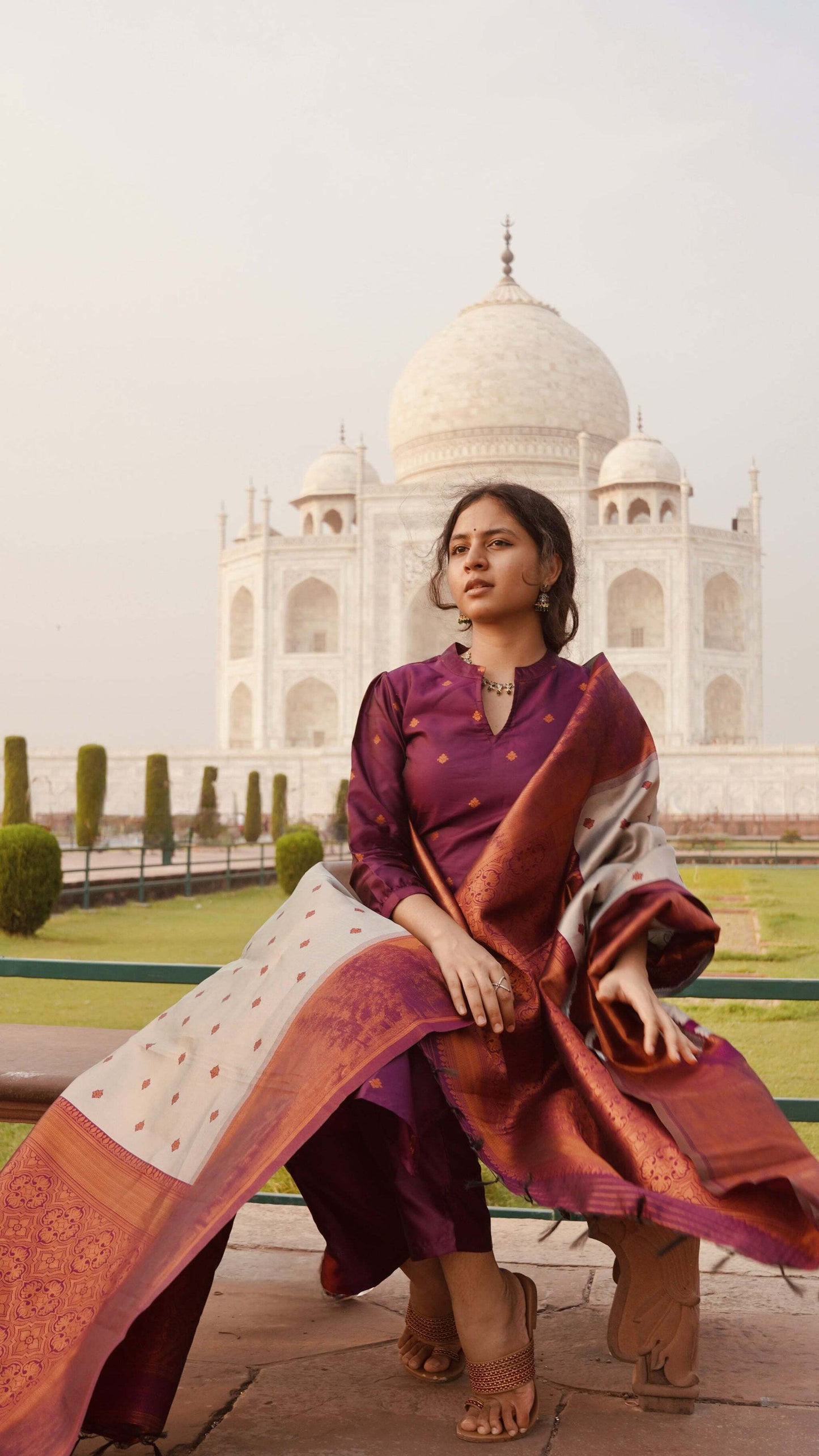 Women Jacquard Kurta Pant Dupatta Set