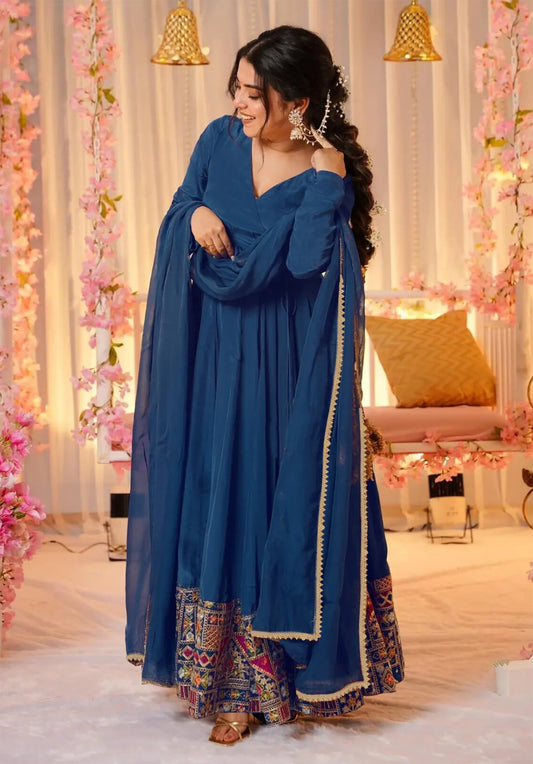 Embroidered Georgette Stitched Anarkali Gown