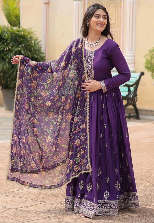 Embroidered Georgette Stitched Anarkali Gown