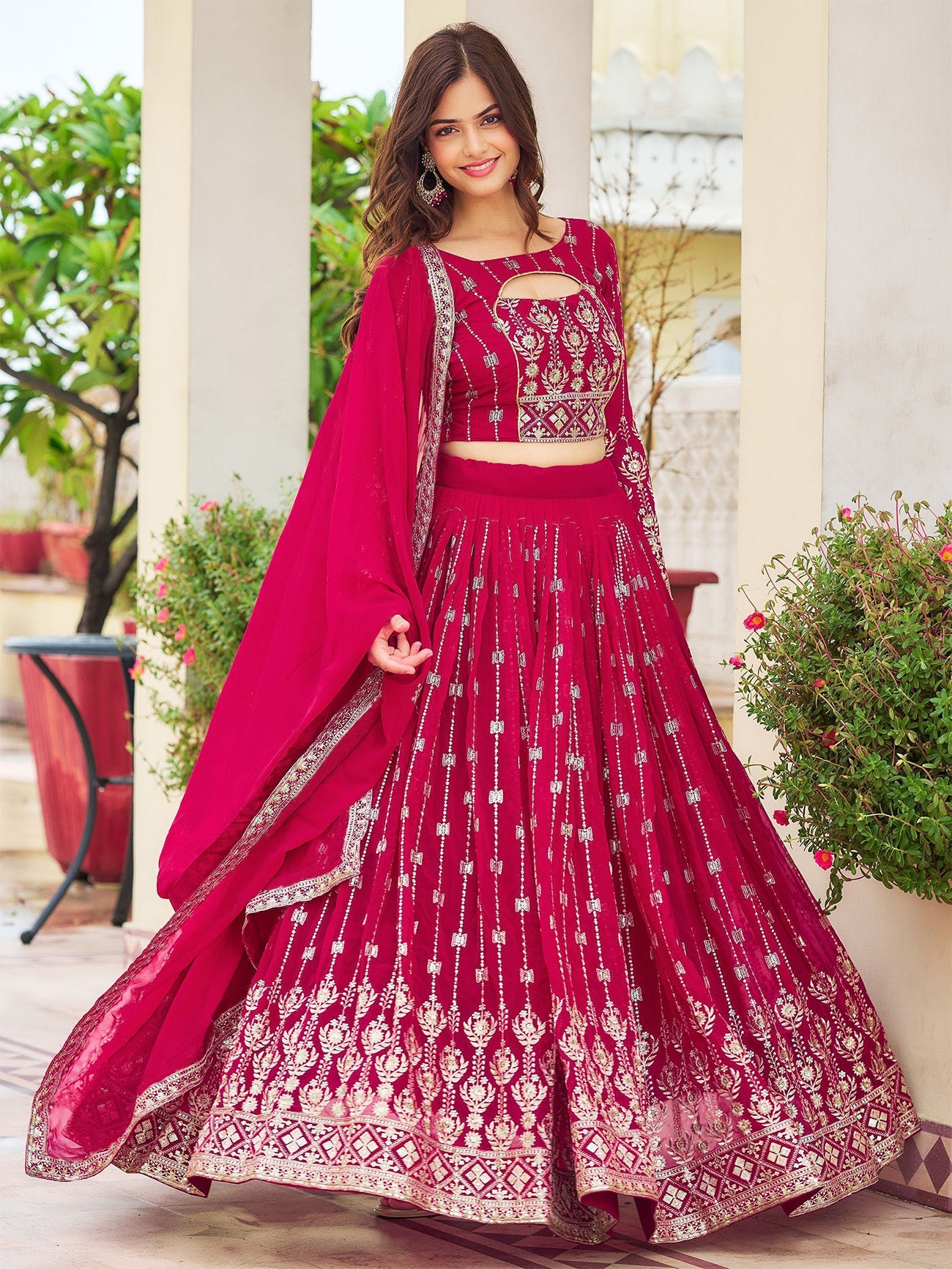 Embellished Semi Stitched Lehenga Choli  (Pink)